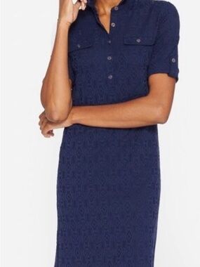 J McLaughlin Classic Navy Yolanda Short-Sleeve Stretch Shirt Dress Size Small